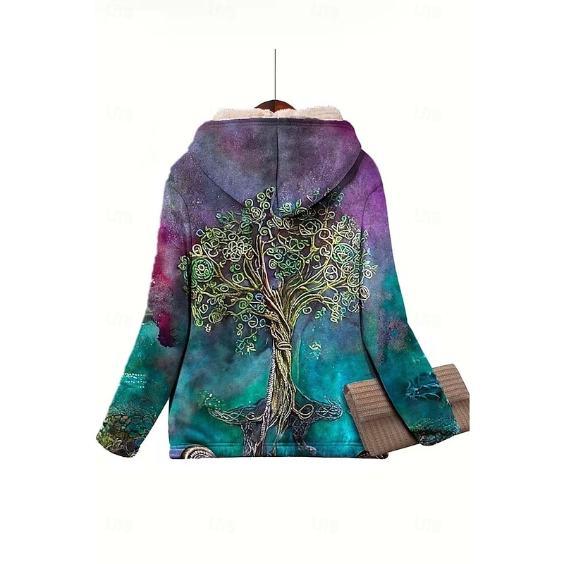 Women's Zip Up Hoodies Graphic Geometric Paisley Elegant Warm Vintage Long Sleeve Hooded Regular Tops Home Work Party Evening Wear Zip Up Zipper Print Green Spring Fall Winter2