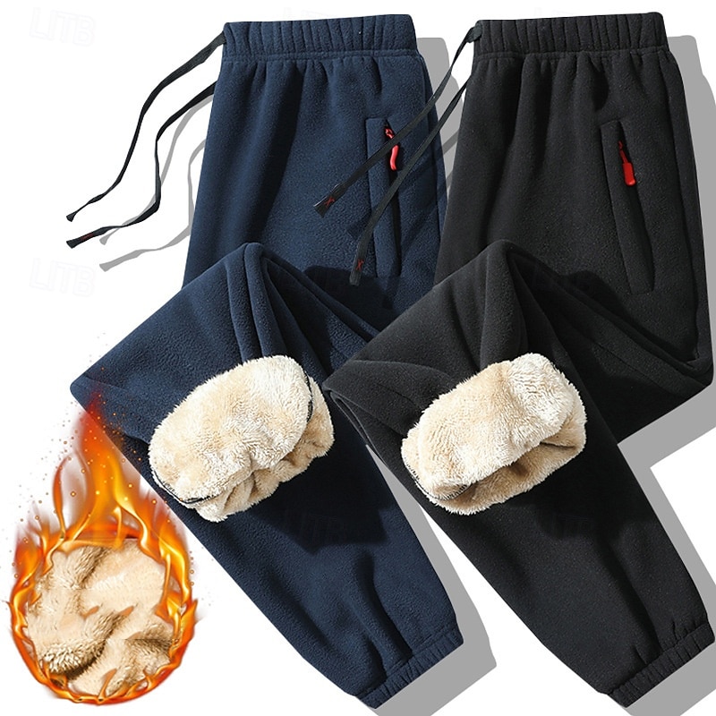 Men's Sweatpants Fleece Pants Joggers Trousers Winter Pants Drawstring Pocket Elastic Waist Plain Comfort Warm Sports Outdoor Daily Fashion Casual Black Blue Micro-elastic