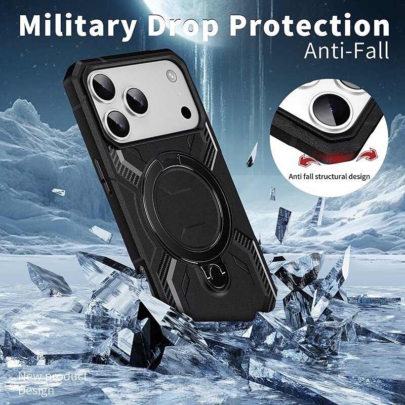 Phone Case For iPhone 17 Air 16 15 14 Pro Max Plus 16e 13 Pro Max Back Cover Support Wireless Charging Kickstand Shockproof Armor PC3