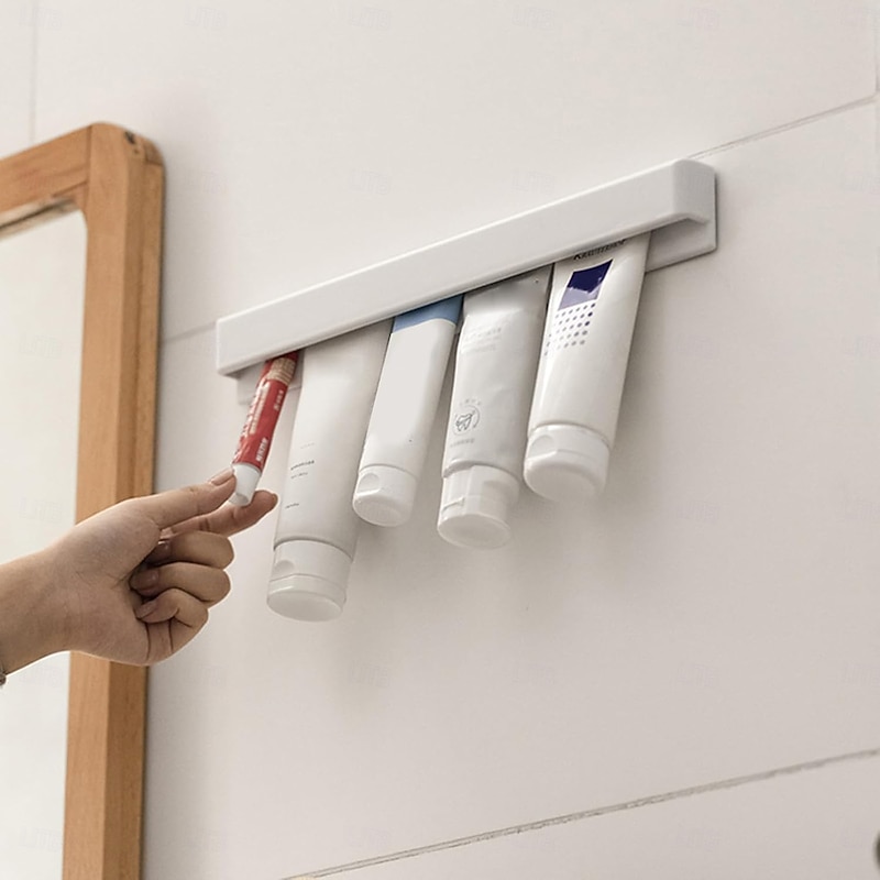 Wall Mount Bathroom LongToothpaste Holder Multifunctional Space-Saving Toothpaste Holder