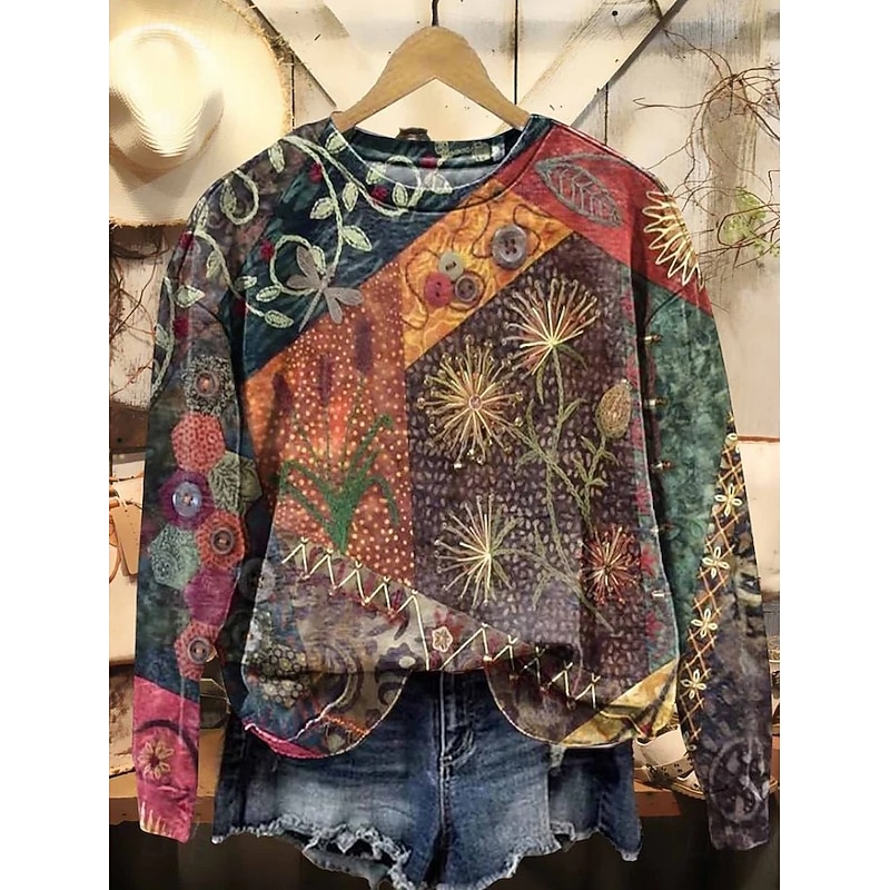 Women's Pullover Sweatshirt Floral Graphic Fashion Casual Long Sleeve Crew Neck Regular Tops Street Dailywear Casual Print Maroon Orange Brown Khaki Fall Winter3
