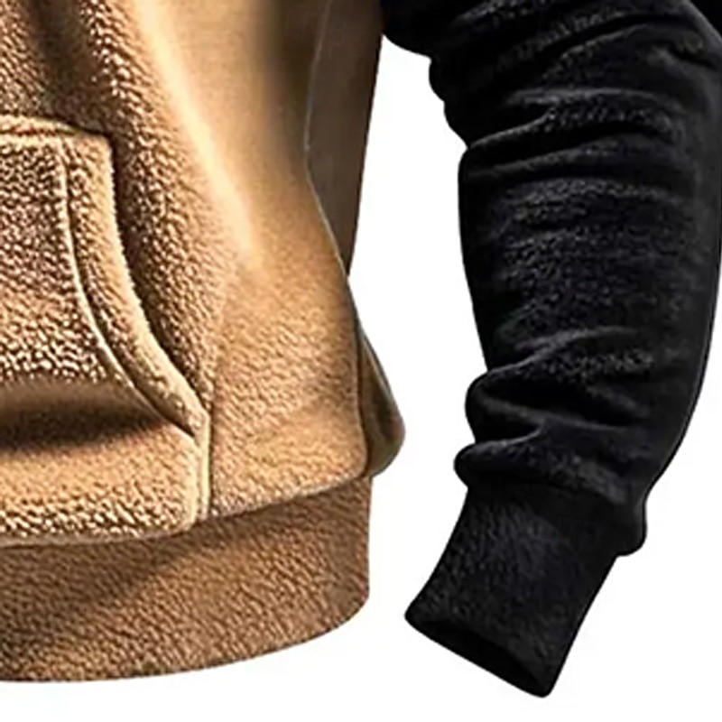 Men's Hoodie Pullover Hoodie Sweatshirt Fleece Hoodie Khaki Hooded Plain Patchwork Color Block Sports & Outdoor Casual Daily Streetwear Cool Sportswear Fall Spring &  Fall Clothing Apparel Hoodies3
