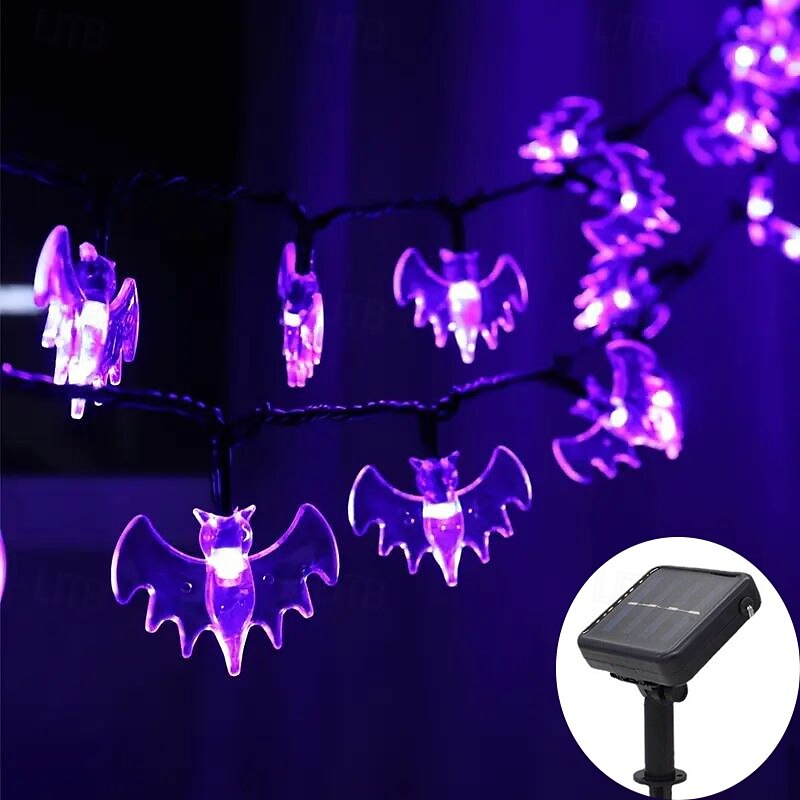 Halloween Solar Bat Spider String Lights Outdoor Waterproof Ghost Lights 6.5m 30LEDs 8 Modes Lighting Halloween Garden Balcony Fence Porch Halloween Party Atmosphere Decoration