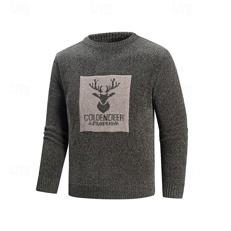 Men's Christmas Sweaters Sweater Pullover Sweater Jumper Ribbed Knit Regular Tops Knitted Slim Fit Plain Crew Neck Knitwear Contemporary Casual Daily Wear Clothing Apparel Fall Black Khaki M L XL4