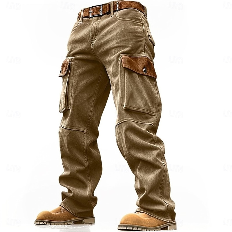 Men's Cargo Pants Trousers Faux Suede Pants Slacks Multi Pocket Plain Comfort Outdoor Casual Daily Vacation Fashion Black Army Green Micro-elastic