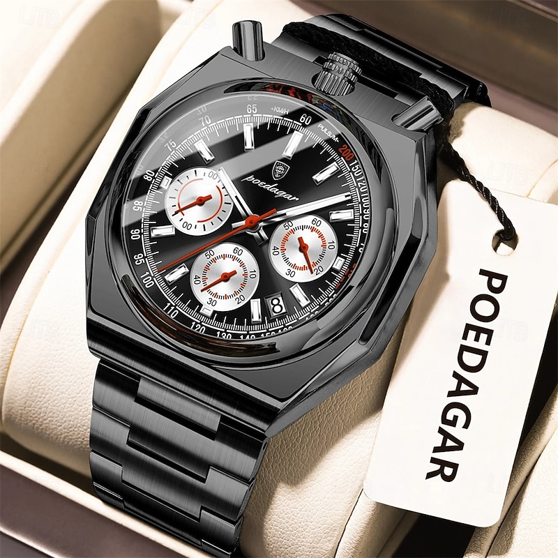 POEDAGAR Original Sports Men Quartz Watch Luminous Waterproof Stainless Steel Man Watch Chronograph Date Exquisite Men's Watches2