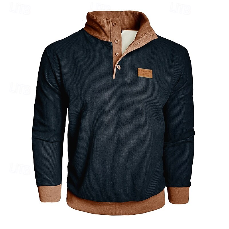 Men's Sweatshirt Apricot Black Army Green Royal Blue Blue Standing Collar Color Block Patchwork Daily Holiday Going out Polyester Corduroy Streetwear Casual Fall Winter Clothing Apparel Hoodies4