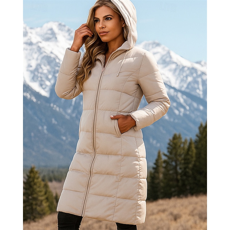 Women's Hiking Jacket Thermal Jacket Mid-length Puffer Jacket Winter Outdoor Thermal Warm Top Black Red Khaki3