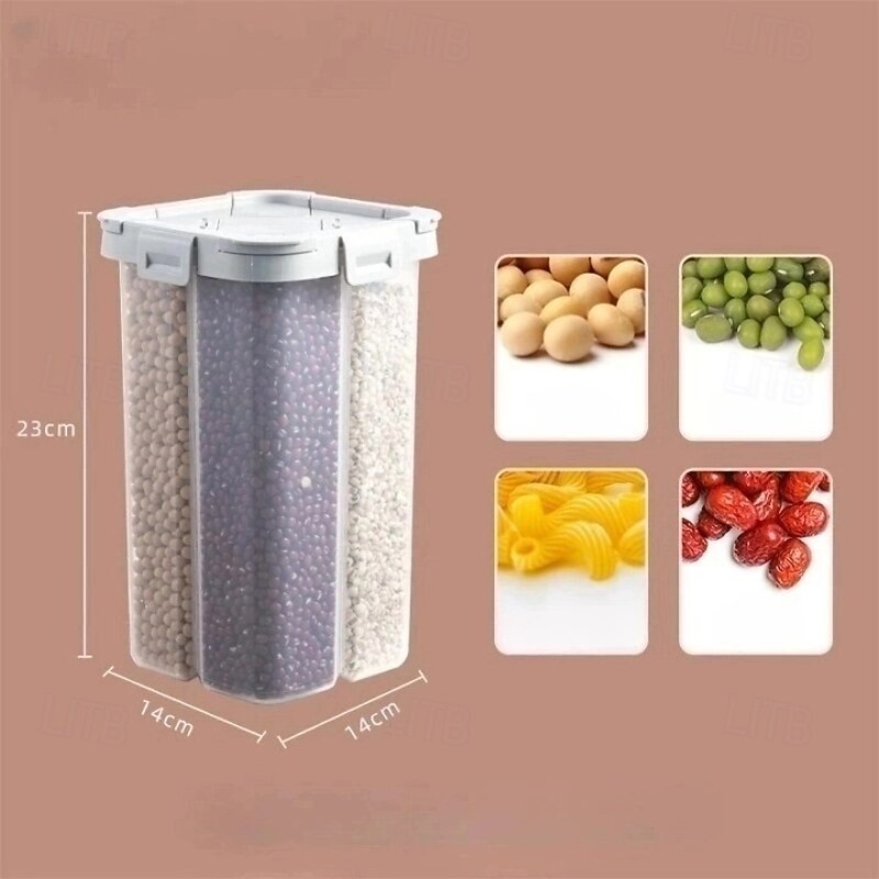 TAILI Airtight Cereal Storage Container, Clear 2.3L Airtight Kitchen Food Storage Container with Lids and Compartments for Grain, Sugar, Flour, Rice, Nuts, Snacks2