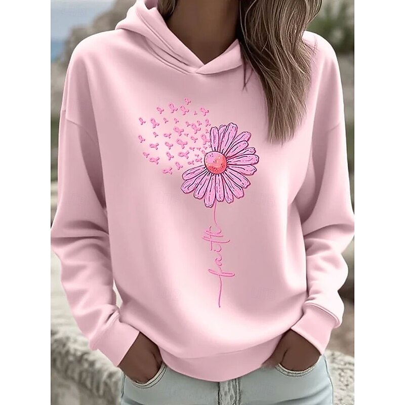 Women's Pullover Hoodie Sweatshirt Floral Graphic Letter Casual Long Sleeve Hooded Regular Tops Party Evening Wear Street Dailywear Black White Pink Spring Fall Winter