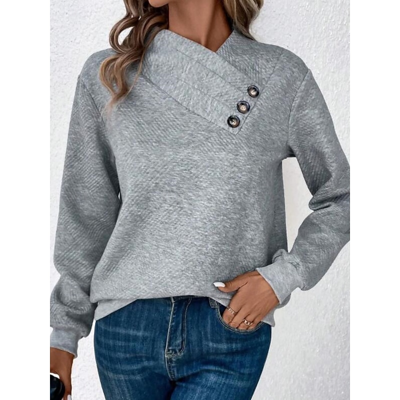 Women's Pullover Sweatshirt Plain Casual Long Sleeve V Neck Regular Tops Street Dailywear Gray Fall Winter2