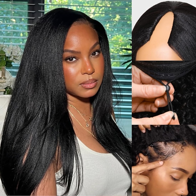 V Part Wig Human Hair 180% Density Upgrade U Part Human Hair Wigs For Women Kinky Straight Human Hair Yaki Wig Full Head Clip In Half Wigs