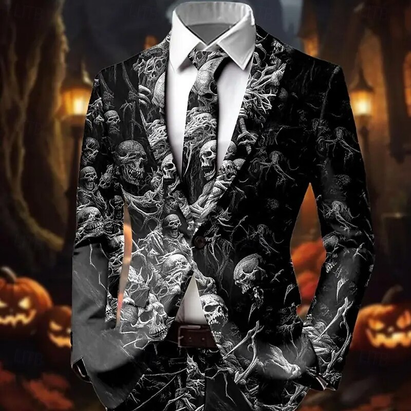 Men's Skull Rose Blazer Jacket Coat Comfortable Breathable Artistic Gothic Casual Party Daily Festival 3D Print Buttons Multi Pocket Fall Winter Fall & Winter Turndown Long Sleeve Black 1 Black Red2