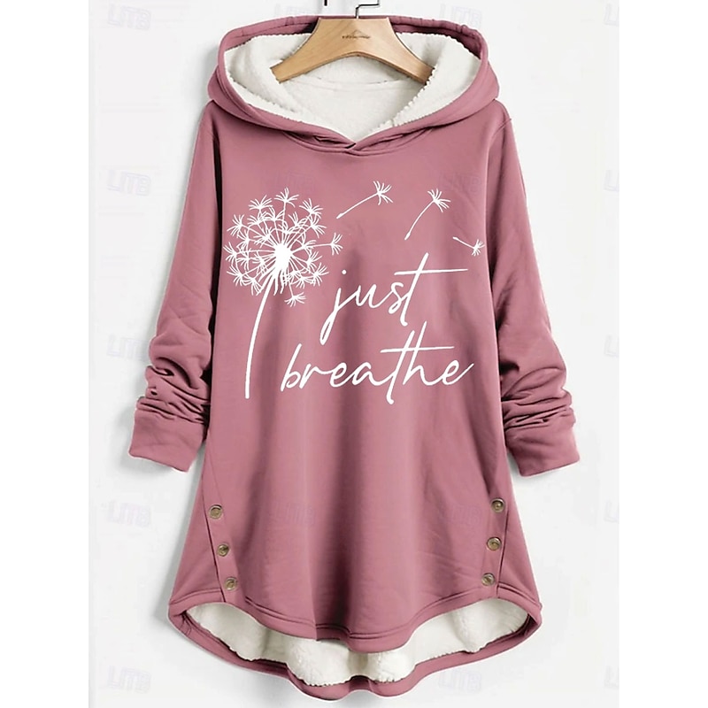 Women's Pullover Hoodie Sweatshirt Graphic Letter Dandelion Casual Comfrt Long Sleeve Hooded Long Tops Street Dailywear Casual Print Dark Pink Blue Gray Fall Winter2