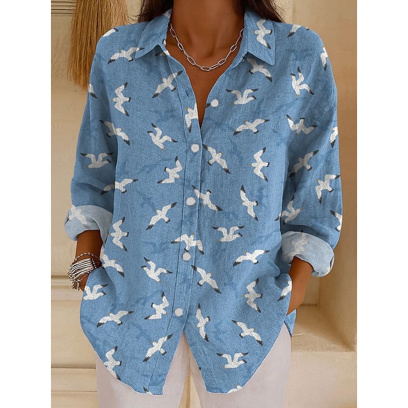 Women's Shirt Graphic Geometric Vintage Tropical Daily Long Sleeve Shirt Collar Regular Tops Daily Holiday Print Pink Blue Orange Green Spring Fall