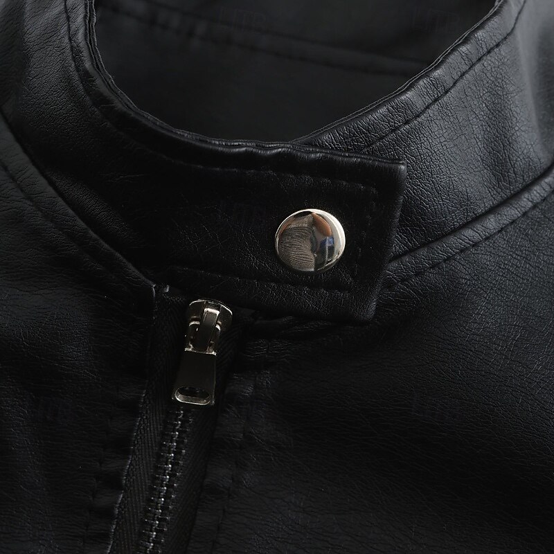 Women's Faux Leather Jacket Comfortable Zipper Pocket Casual Plain Outdoor Vacation Daily Wear Going out Regular Stand Collar Regular Fit Long Sleeve Outerwear Black Red Brown Fall Winter4