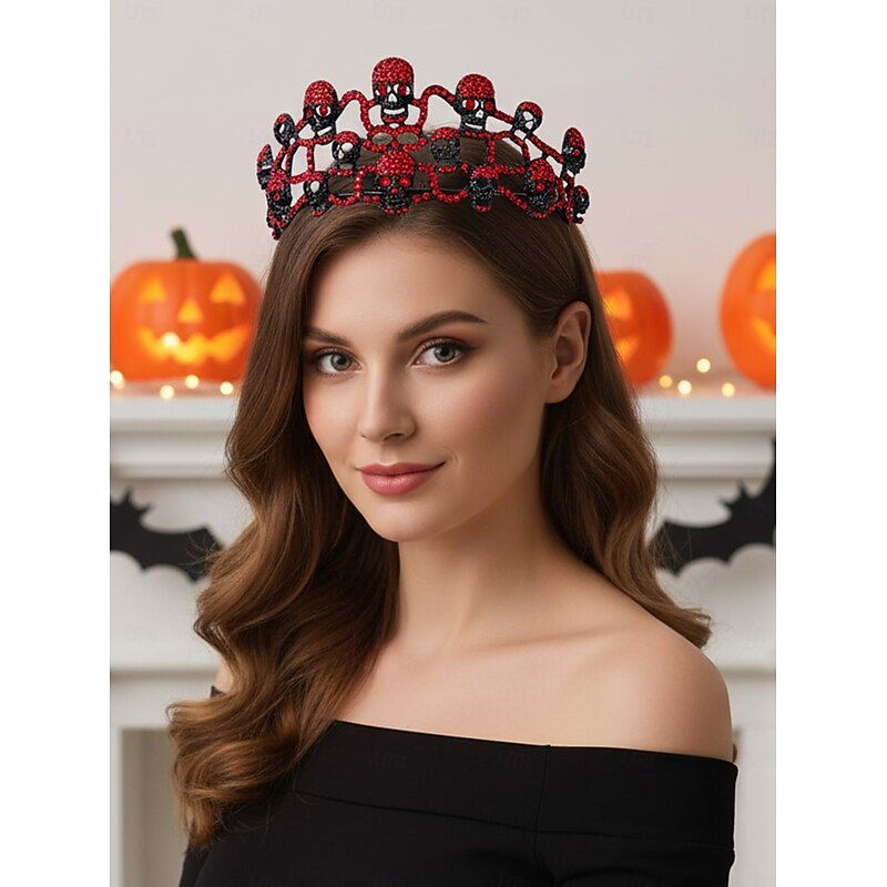 Women's Halloween Spider Web Crown with Red Rhinestones, Gothic Tiara Headpiece for Costume Party and Cosplay4