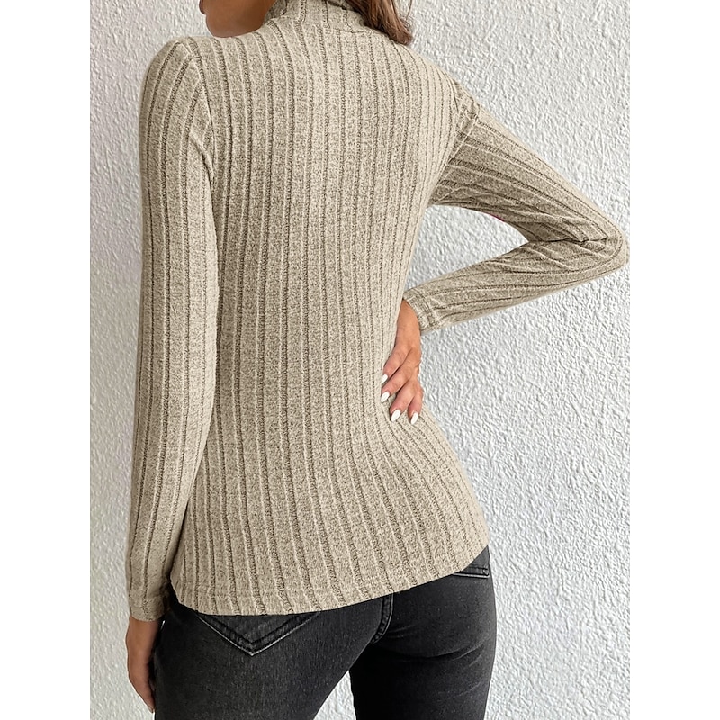 Women's Blouse Solid Color Stylish Casual Long Sleeve High Neck Regular Tops Daily Ruched Black Sky Blue Dusty Blue Khaki Gray Spring Fall Winter2