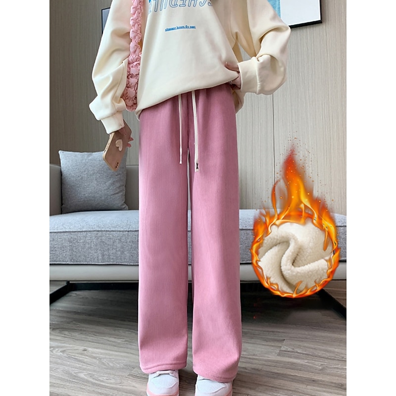Women's Sweatpants Fleece Pants Wide Leg Vacation Fashion Streetwear Full Length High Waist Solid Color Pocket Elastic Waistband Comfy Soft Comfortable Stretchy Outdoor Street Black White Yellow Pink4