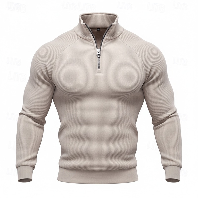 Men's Sweatshirt Fleece Sweatshirt Quarter Zip Sweatshirt Apricot Black Army Green Navy Blue Light Grey Half Zip Plain Zipper Sports & Outdoor Daily Holiday Streetwear Basic Casual Fall Winter4