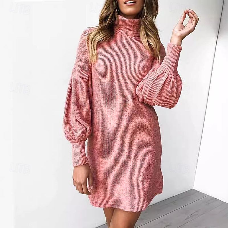 Women's Mini Dress Black Dress Casual Dress Fashion Modern Daily Weekend Regular Fit Plain Long Sleeve Turtleneck Black Yellow Pink Grey Spring Fall