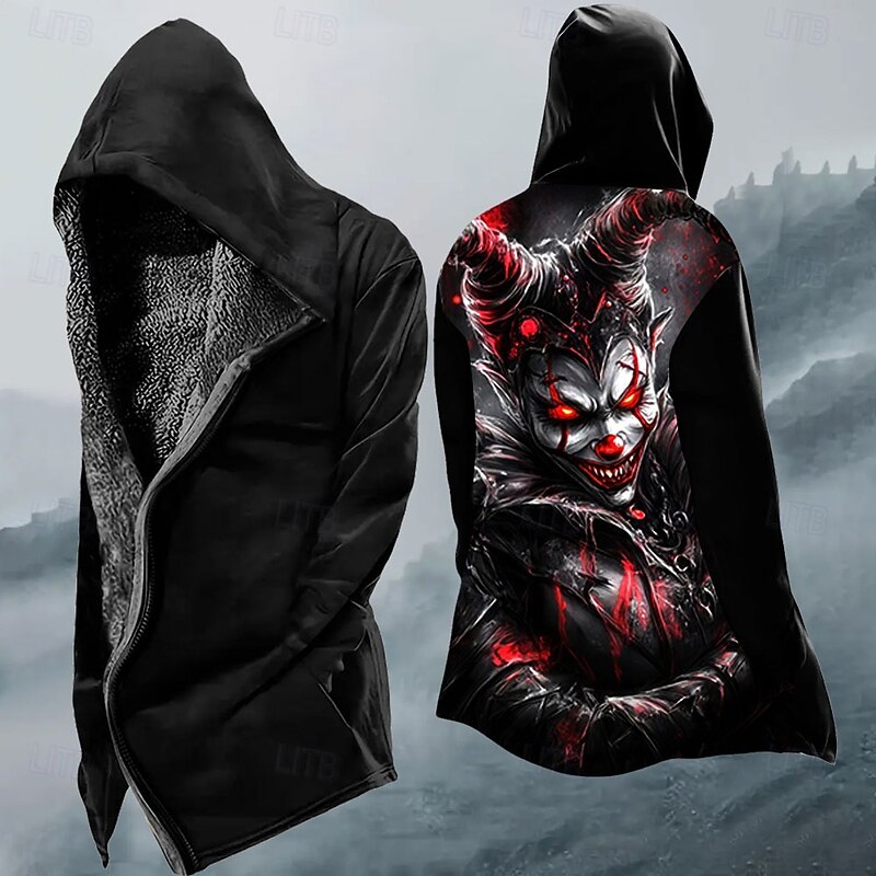 Men's Joker Winter Coat Fleece Jacket Coat Thermal Warm Comfortable Casual Dark Street Daily Wear Zipper Pocket 3D Print Fall Winter Hooded Long Sleeve Red Purple Green4
