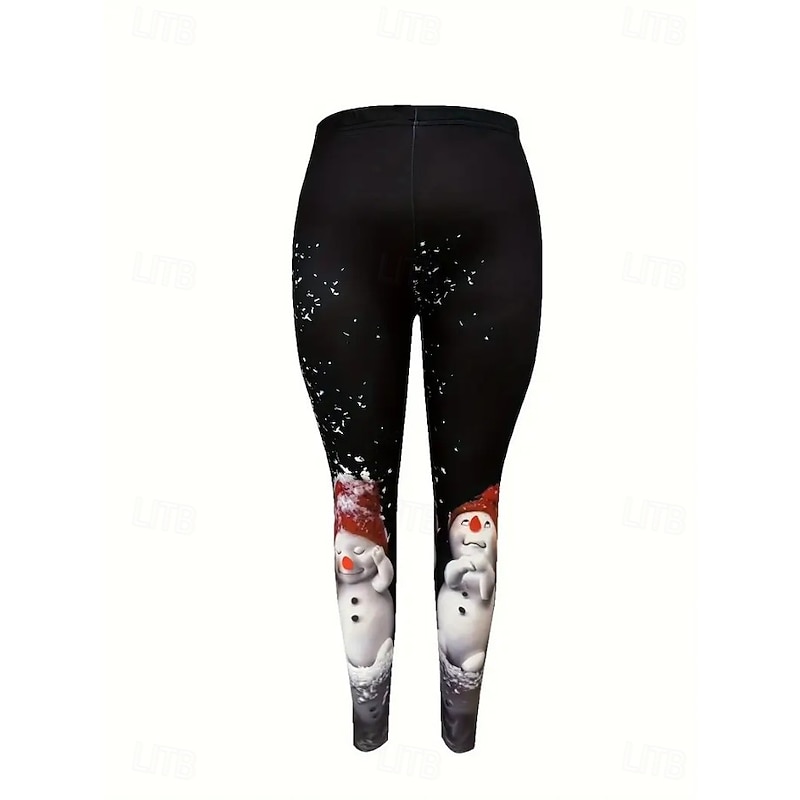 Women's Leggings Fashion Basic Casual Full Length High WaistPantsUgly Christmas Graphic Snowman Snowflake Printing Thermal Warm Soft Breathable Stretchy Outdoor Vacation Street Black Red Blue2