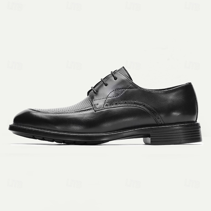 Men's Black Genuine Leather Breathable Oxford Shoes – Lightweight Lace-Up Dress Shoes for Office, Weddings and Summer Formal Outfits3