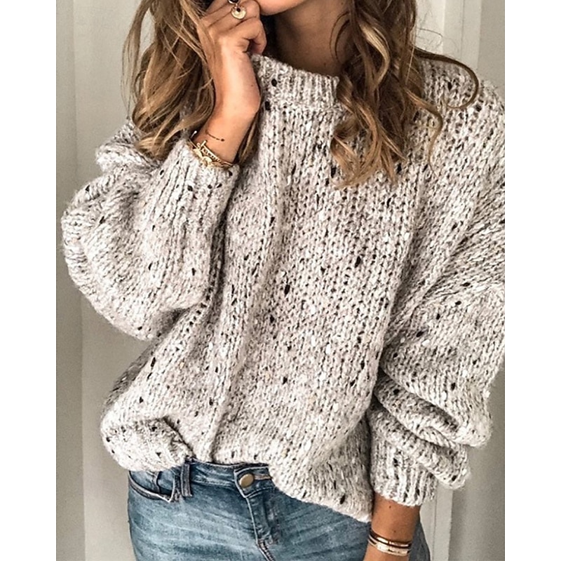 Women's Sweater Pullover Streetwear Casual Solid Color Crew Neck Knitted Long Sleeve Regular Tops Knit Daily Going out Weekend Light Grey Dark Gray Fall Winter2
