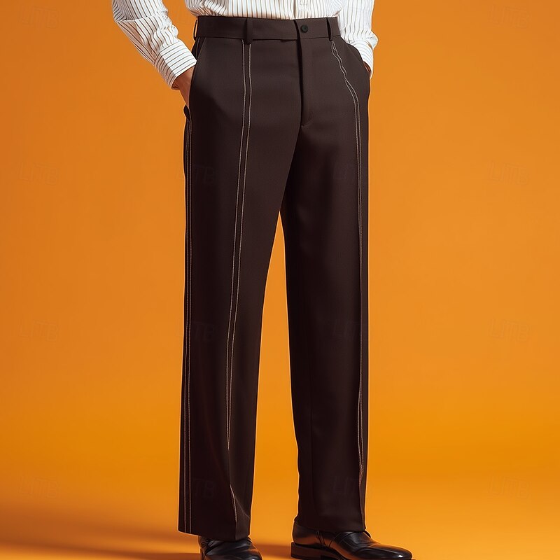 Men's Striped Trousers Dress Pants Suit Pants Mid Waist Business Casual Dailywear Holiday Streetwear Relaxed Fit Flat Front Dress Pants with Side Pockets Spring Fall 3D Print Brown khaki Dark Blue3