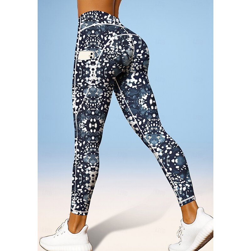 Women's Unisex pilates leggings fitness pants Gym Leggings Pockets Stamp Duty Side Pockets Pilates Gym Gym Workout Pants Tights Leggings Polka Dot Abstract Geometry Black+White+Navy Blue Sports3