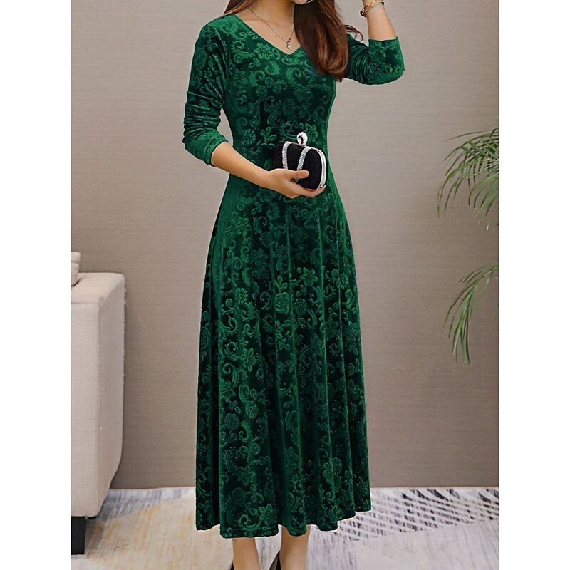 Women's Maxi Dress A Line Dress Casual Daily Holiday Going out Regular Fit Floral Long Sleeve V Neck Black Wine Blue Purple Spring Fall Winter3