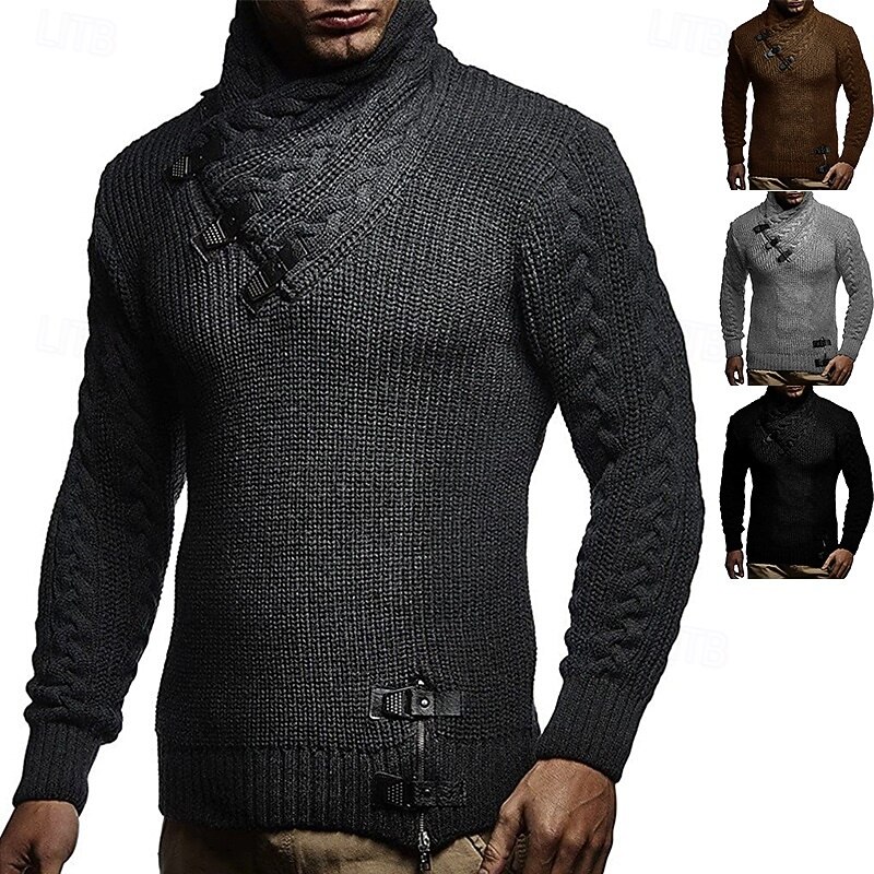 Men's Sweater Pullover Sweater Jumper Ribbed Cable Knit Regular Tops Knitted Slim Fit Plain Crew Neck Knitwear Contemporary Casual Daily Wear Clothing Apparel Fall Winter Black Brown M L XL