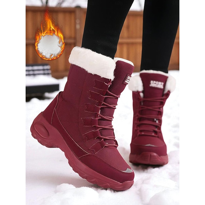 Women's Warm Snow Boots with Faux Fur Lining – Waterproof Non-Slip Winter Shoes for Outdoor Snow and Cold Weather