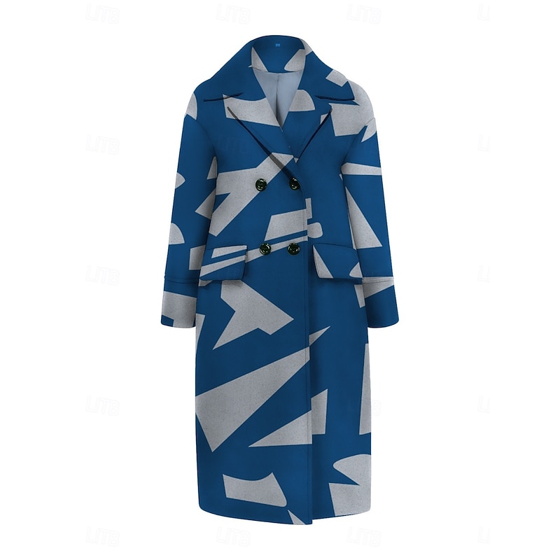 Women's Winter Coat Coat Comfortable Breathable Pocket Buttons Print Casual Color Block Vacation Street Casual Daily Wear Single Breasted Long Turndown Regular Fit Long Sleeve Outerwear Red Royal2