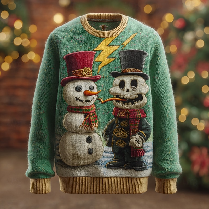 Ugly Christmas Sweater Men's Snowman Pullover Sweater Jumper Knitwear Crewneck Casual Vacation Daily Festival 3D Print Keep Warm Long Sleeve Fall Winter Green 1# Green