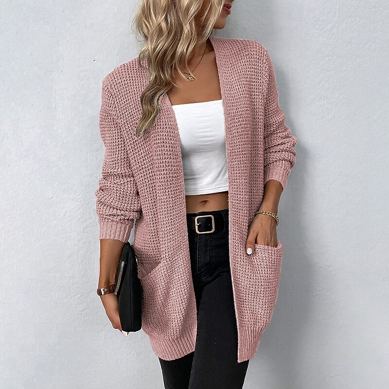 Women's Sweater Cardigan Pullover Streetwear Casual Pure Color Cowl Pocket Knitted Long Sleeve Regular Tops Knit Outdoor Daily Holiday Black Pink Fall Winter