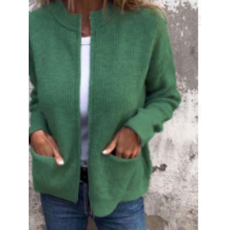 Women's Sweater Cardigan Elegant Fashion Streetwear Pure Color Stand Collar Zipper Knitted Long Sleeve Regular Tops Knit Outdoor Daily Weekend Black Yellow Fall Winter3