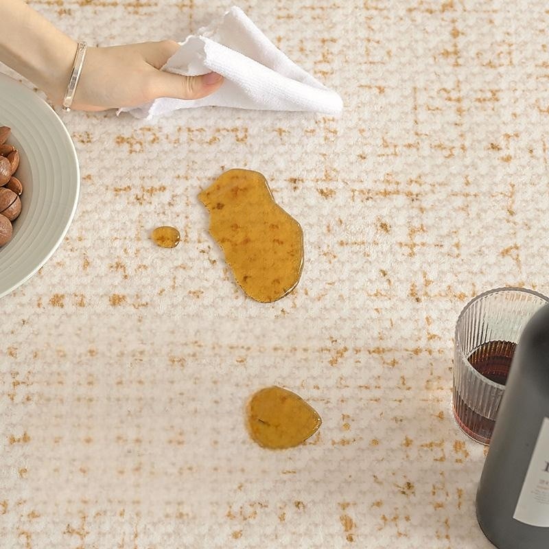 Cream Boho Style Area Rug, Solid Color Waterproof Stain Resistant Carpet Easy Care Wipeable Floor Mat for Living Room Bedroom Sofa Coffee Table2