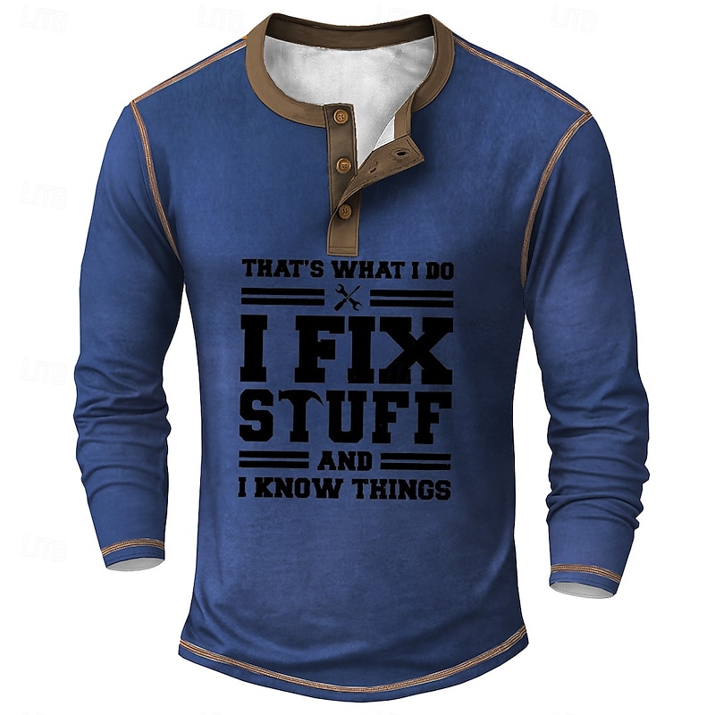 Men's Funny slogans Henley Shirt Tee Long Sleeve Vintage Fashion Designer Outdoor Casual Daily Spring Spring &  Fall Army Green Dark Brown Dark Gray Black Navy Blue Henley Henley T-Shirt2