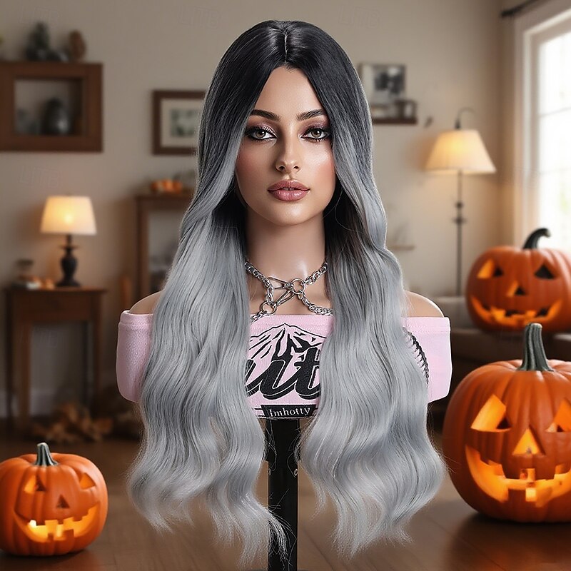 Synthetic Lace Wig Curly Style 24 inch Gray Middle Part U Part Wig Women's Wig Silver grey2