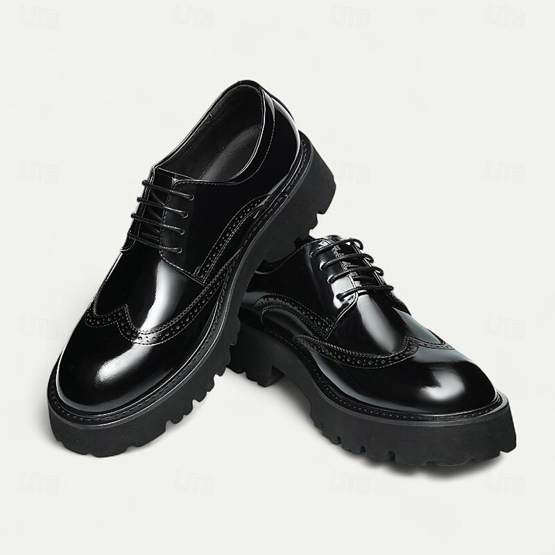 Men's Black and Brown Brogue Oxford Shoes Classic Lace-Up Business Formal Footwear for Office, Banquets and Special Occasions3