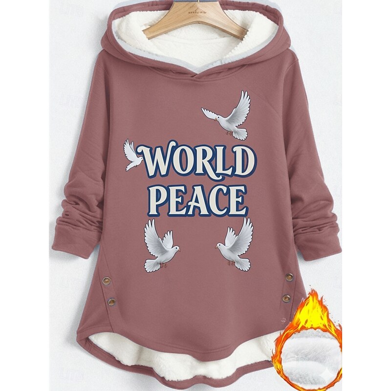 Women's Pullover Hoodie Sweatshirt Graphic Letter Warm Casual Long Sleeve Hooded Regular Tops Street Dailywear Holiday Buttons Print Black Dark Pink Blue Gray Fall Winter4