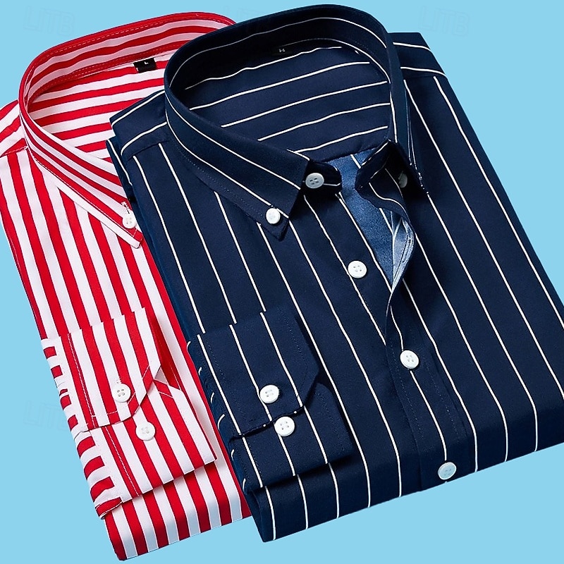 Men's Shirt Dress Shirt Button Down Shirt Striped Shirt Collared Shirt Vertical Stripes Work Office / Career Blue+Light Blue White+Red Navy Blue+Red Light Blue+Navy Blue Long Sleeve Lapel All Seasons4