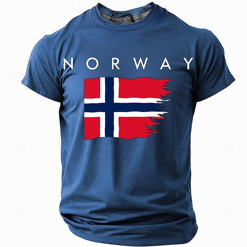 Men's Flag Norway T Shirt Short Sleeve T shirt 3D Print Crew Neck Shirt Street Style Party Birthday Street Black Blue Green Summer Spring Clothing Apparel S M L XL XXL XXXL3