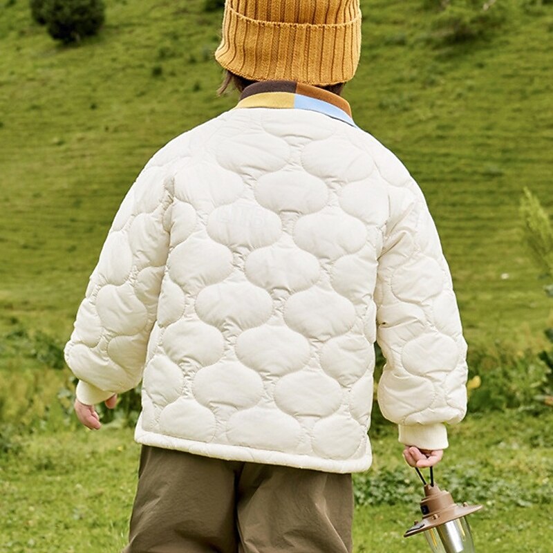Kids Unisex Down Jacket Puffer Jacket Outerwear Color Block Long Sleeve Pocket Comfort Buttons Soft Breathable Coat Outdoor Daily Basic White Blue Fall Winter 4 years+3