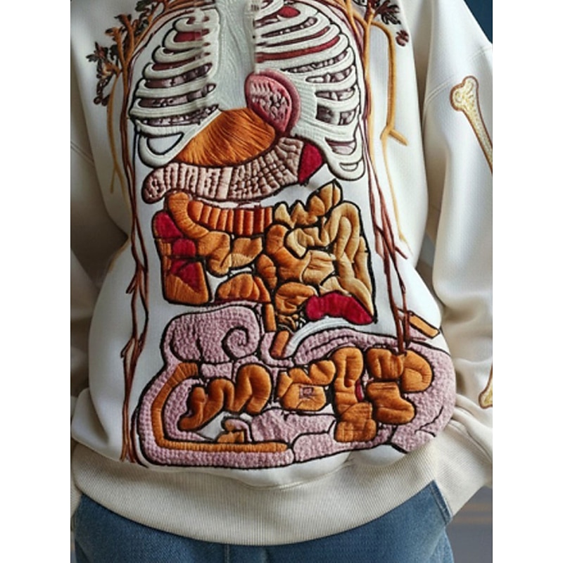 Halloween Women's Pullover Hoodie Sweatshirt Skeleton Graphic Monster Casual Long Sleeve Hooded Regular Tops Party Evening Wear Street Dailywear Beige Spring Fall Winter3