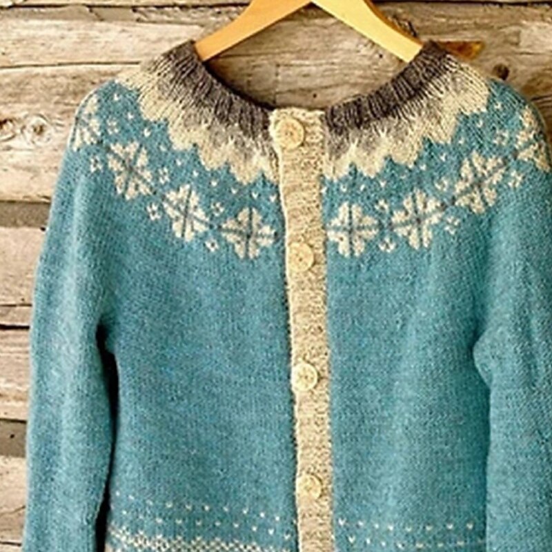 Women's Sweater Cardigan Streetwear Casual Floral Crew Neck Knitted Print Vintage Long Sleeve Regular Tops Knit Daily Holiday Going out Blue Fall Winter2