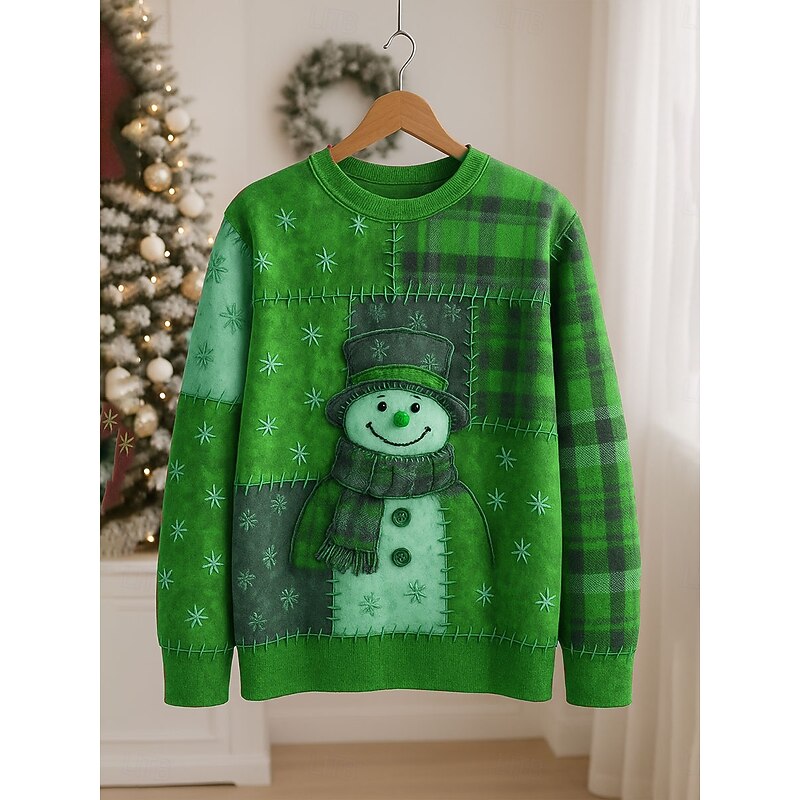 Women's Pullover Sweatshirt Graphic Snowman Casual Long Sleeve Crew Neck Regular Tops Street Casual Holiday Print Red Blue Purple Green Spring Fall Winter2