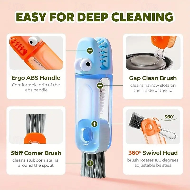 3 Pack 3-in-1 Crocodile Brush – Deep Cleaning for Narrow Cup Lids, Bottle Grooves, and Tableware Gaps, Durable Bristles, Portable Kitchen Cleaning Tool for Home and Office2